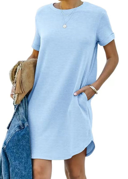 ⏰ Robe T-shirt décontractée à manches courtes pour femmes 2025 Robes basiques avec poches