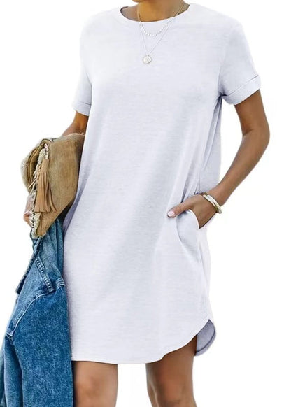 ⏰ Robe T-shirt décontractée à manches courtes pour femmes 2025 Robes basiques avec poches