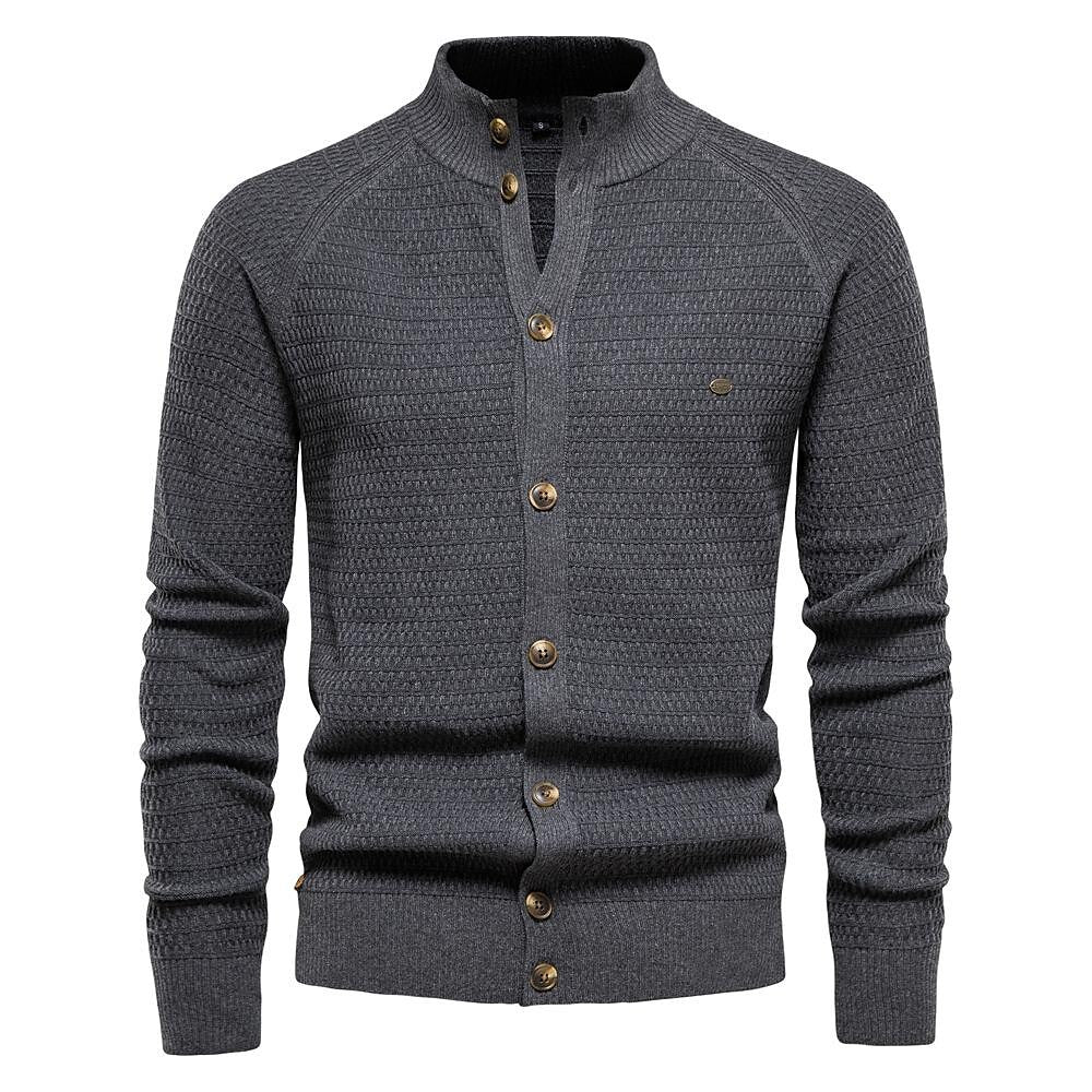 Cardigan tricoté col montant à motif texturé pour homme