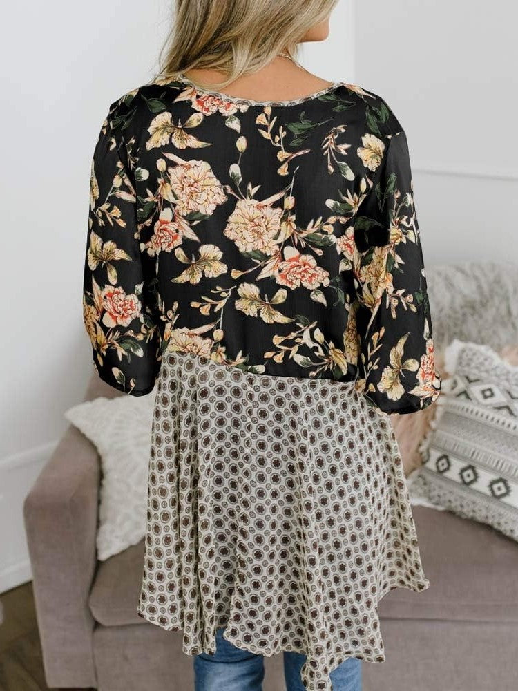 Cardigans Kimono Femme à Manches Volantes et Nœud, Imprimé Floral, Bohème Fluide et Ample