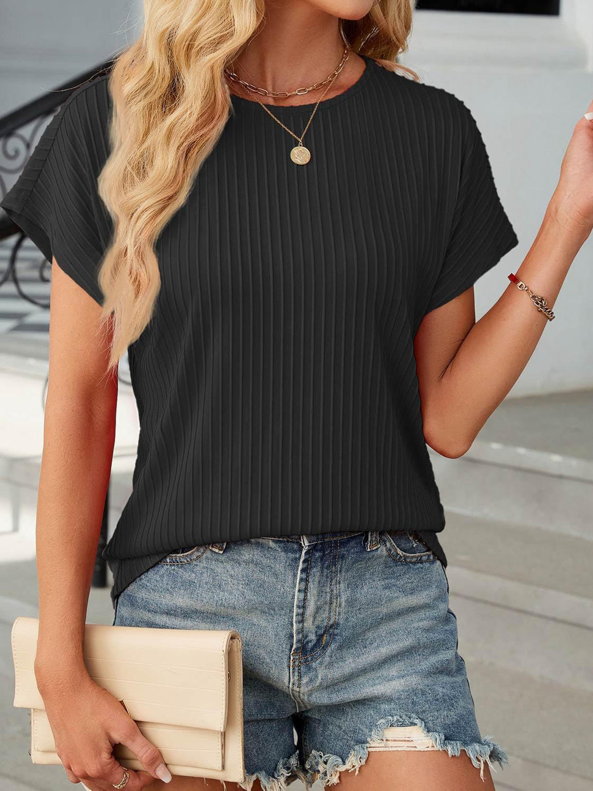 ✨T-shirt classique d'été jacquard à rayures pour femme