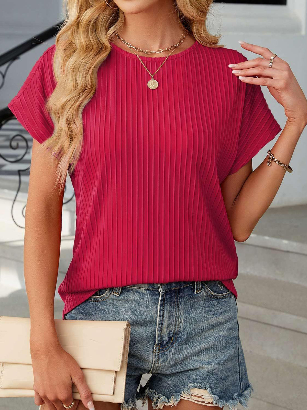 ✨T-shirt classique d'été jacquard à rayures pour femme