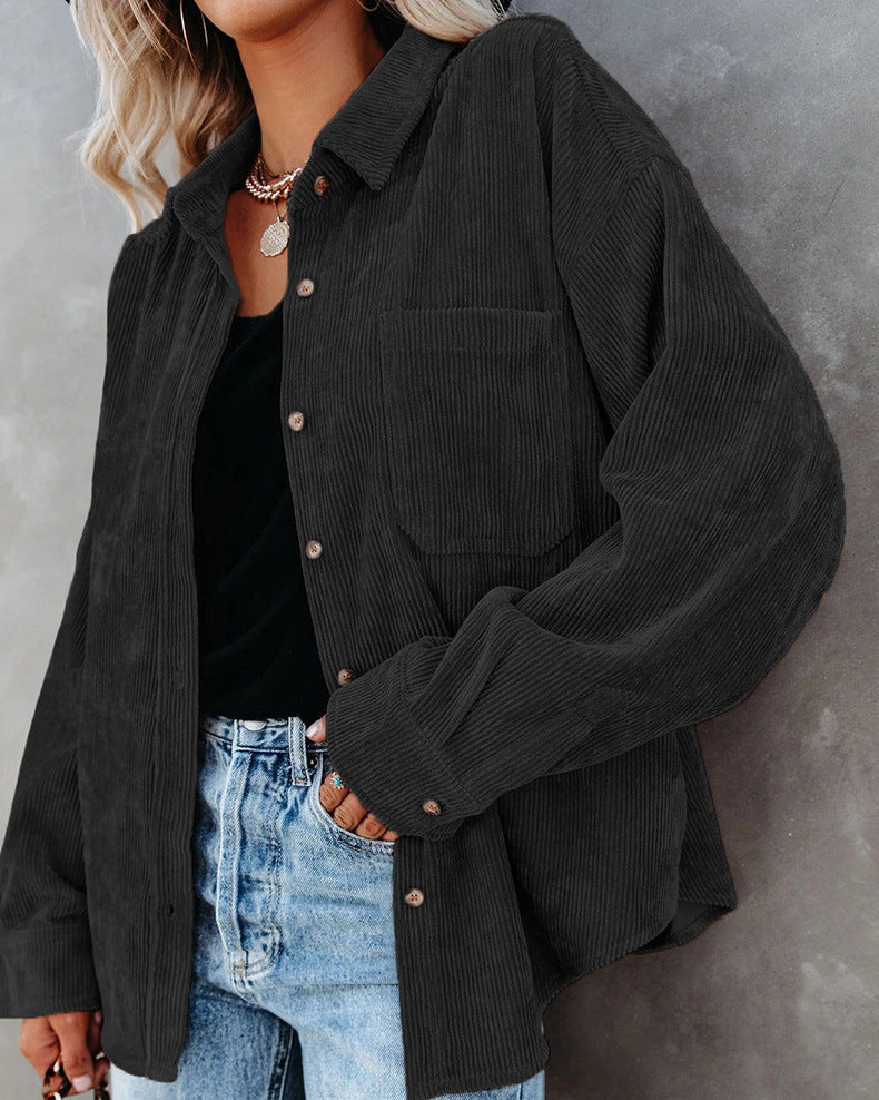 Women Fall/Winter Vintage Casual Velvet Shirt Long Sleeve Blouse
