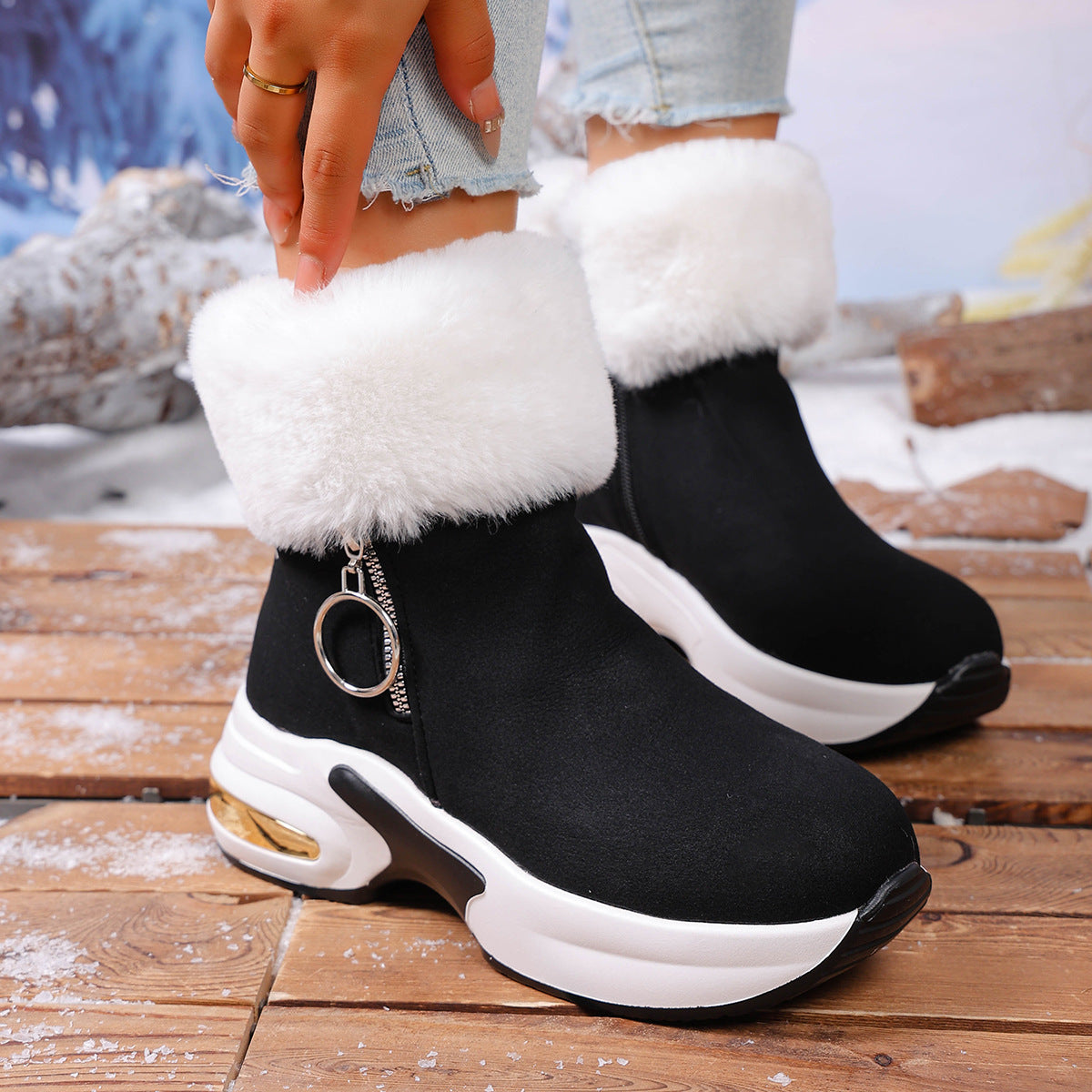 Bottes de neige chaudes doublées polaire avec fermeture éclair latérale pour femme