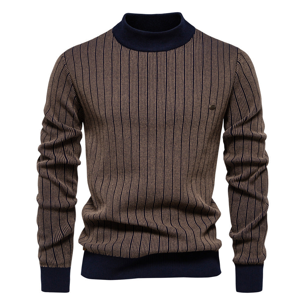Pull en tricot rayé à col montant pour homme