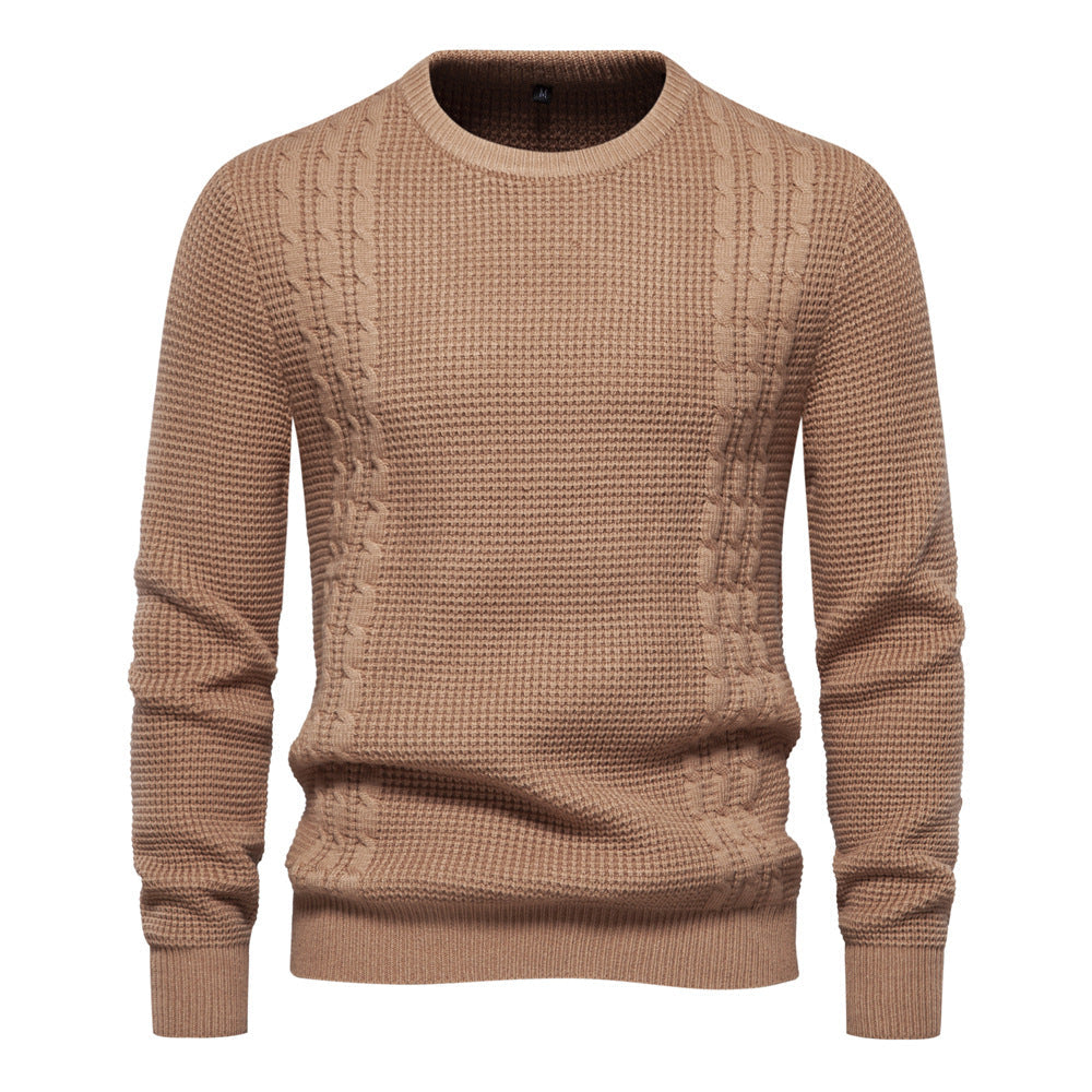 Pull décontracté chaud légèrement extensible à col rond pour homme
