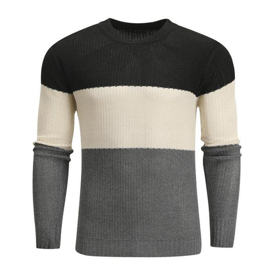 Pull col rond coupe ajustée à rayures colorblock pour homme