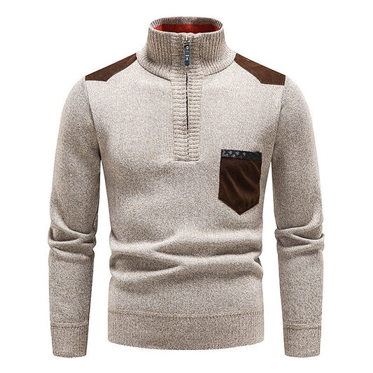 Pull en molleton demi-zippé pour homme, col montant et blocs de couleur