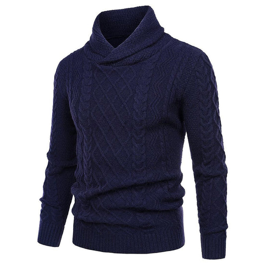 Pull Décontracté Homme Col Châle en Maille Torsadée Coupe Slim Manches Longues