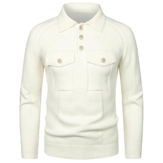 Chandail en tricot ajusté pour homme, style vintage, à manches raglan et poche à revers