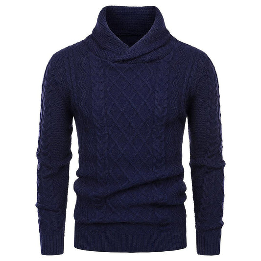 Pull Décontracté Homme Col Châle en Maille Torsadée Coupe Slim Manches Longues
